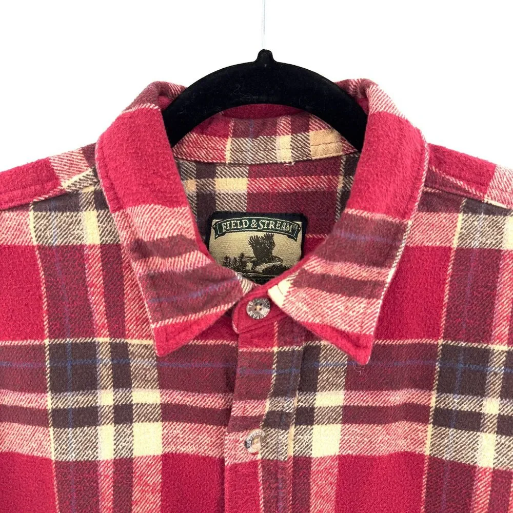 FIELD & STREAM Red Tan Plaid Flannel Button Down Shirt Shacket Jacket Size XL
